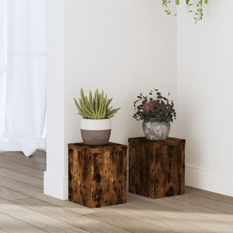 Vidaxx Pflanzenständer 2 Stück 15x15x20 cm verarbeitetes Holz geräucherte Eiche