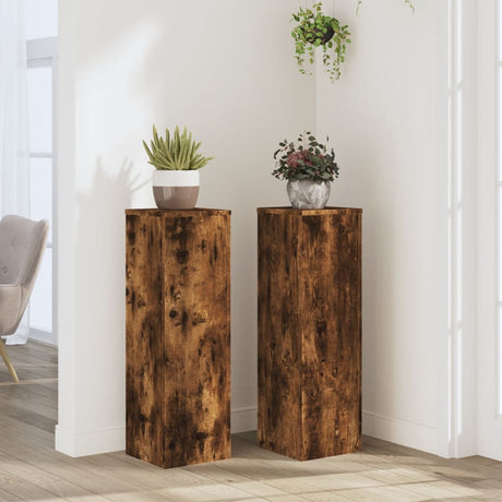 Vidaxx Pflanzenständer 2 Stück 25x25x80 cm verarbeitetes Holz geräucherte Eiche