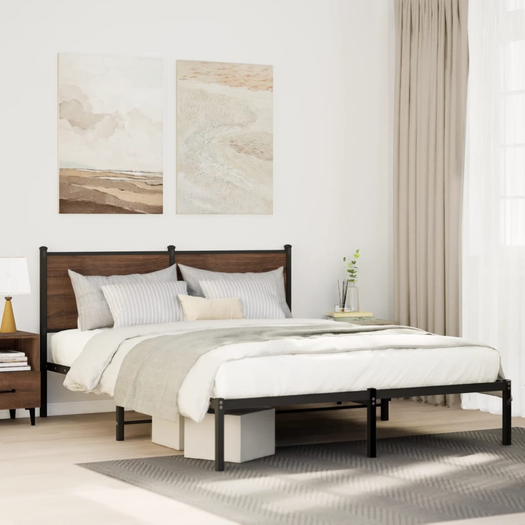 Vidaxl bedframe zonder matras metaal gerookt eikenkleurig 140x190 cm