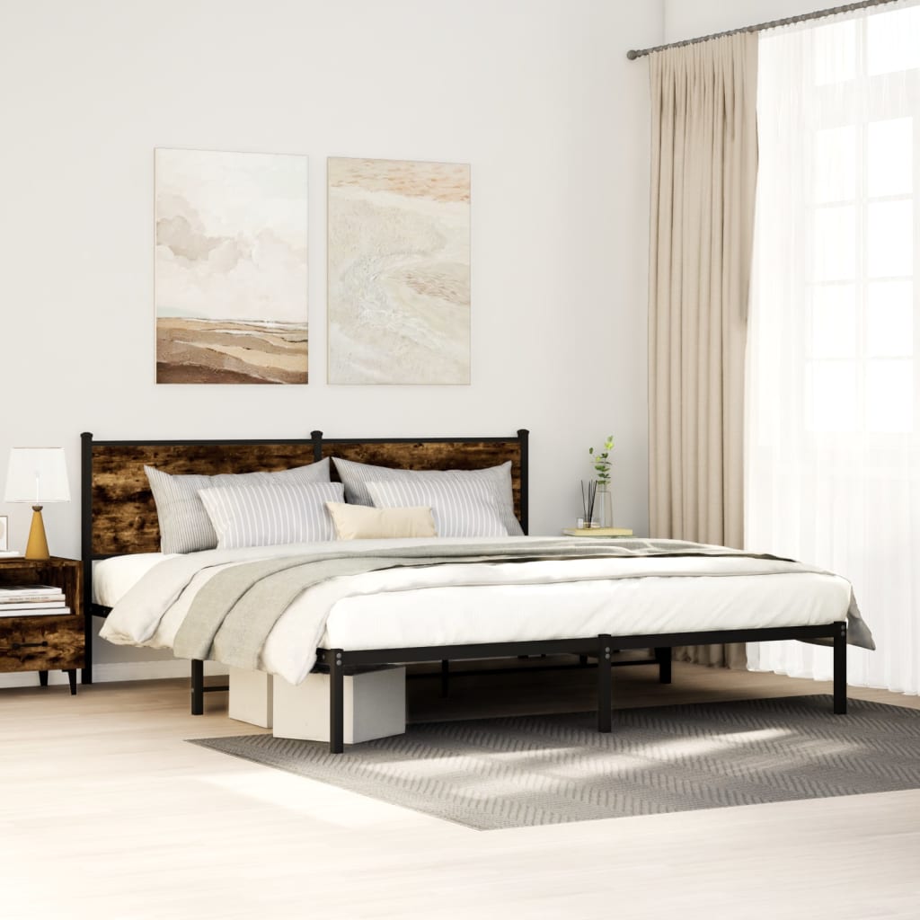Vidaxl bedframe zonder matras metaal gerookt eikenkleurig 160x200 cm