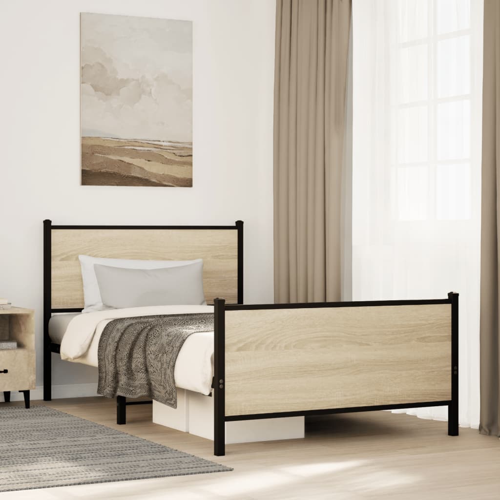 Vidaxl bedframe zonder matras metaal sonoma eikenkleurig 107x203 cm