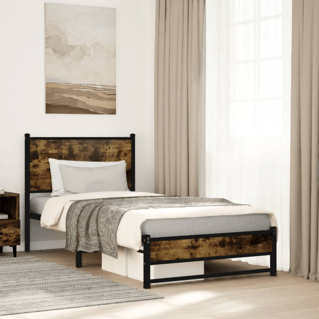 Vidaxl bedframe zonder matras metaal gerookt eikenkleurig 75x190 cm