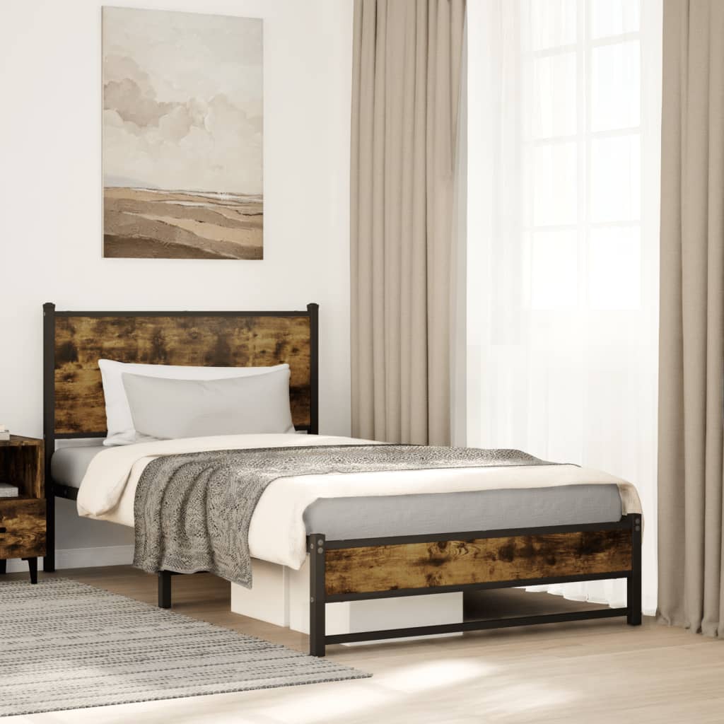 Vidaxl bedframe zonder matras metaal gerookt eikenkleurig 100x190 cm