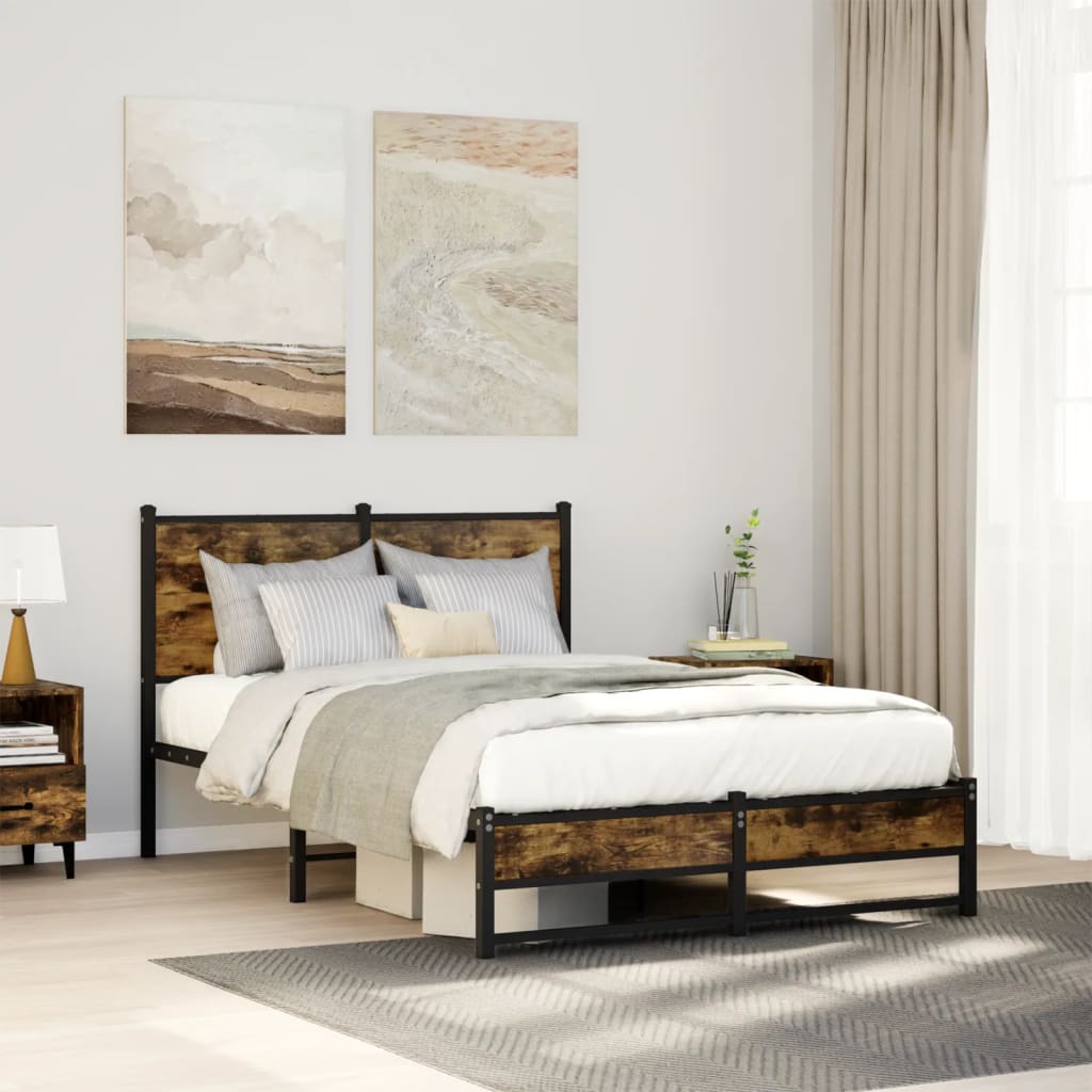 Vidaxl bedframe zonder matras metaal gerookt eikenkleurig 120x190 cm