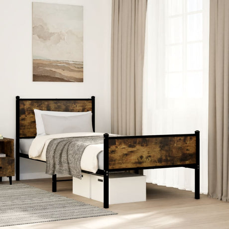 Vidaxl bedframe zonder matras metaal gerookt eikenkleurig 90x190 cm