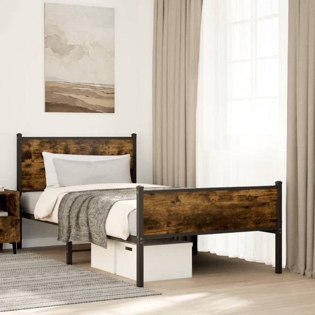 Vidaxl bedframe zonder matras metaal gerookt eikenkleurig 100x200 cm