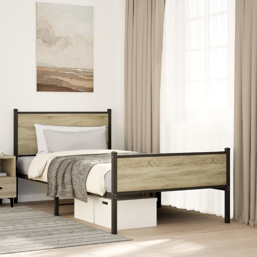 Vidaxl bedframe zonder matras metaal sonoma eikenkleurig 107x203 cm