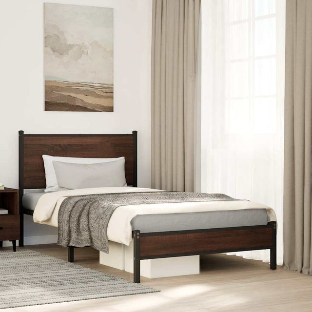 Vidaxl bedframe zonder matras metaal bruin eikenkleurig 100x200 cm