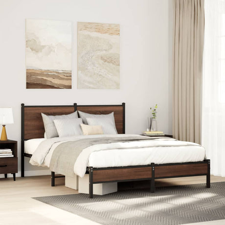 Vidaxl bedframe zonder matras metaal bruin eikenkleurig 137x190 cm