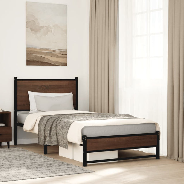 Vidaxl bedframe zonder matras metaal bruin eikenkleurig 90x200 cm