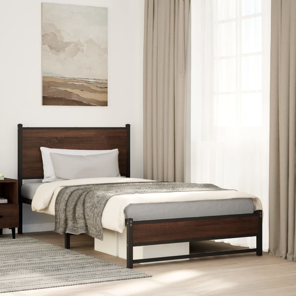 Vidaxl bedframe zonder matras metaal bruin eikenkleurig 107x203 cm