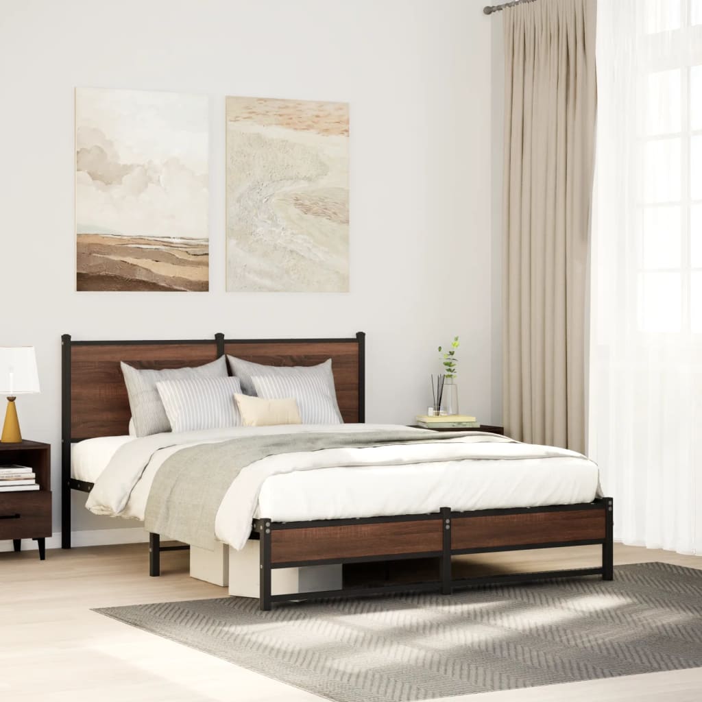 Vidaxl bedframe zonder matras metaal bruin eikenkleurig 137x190 cm