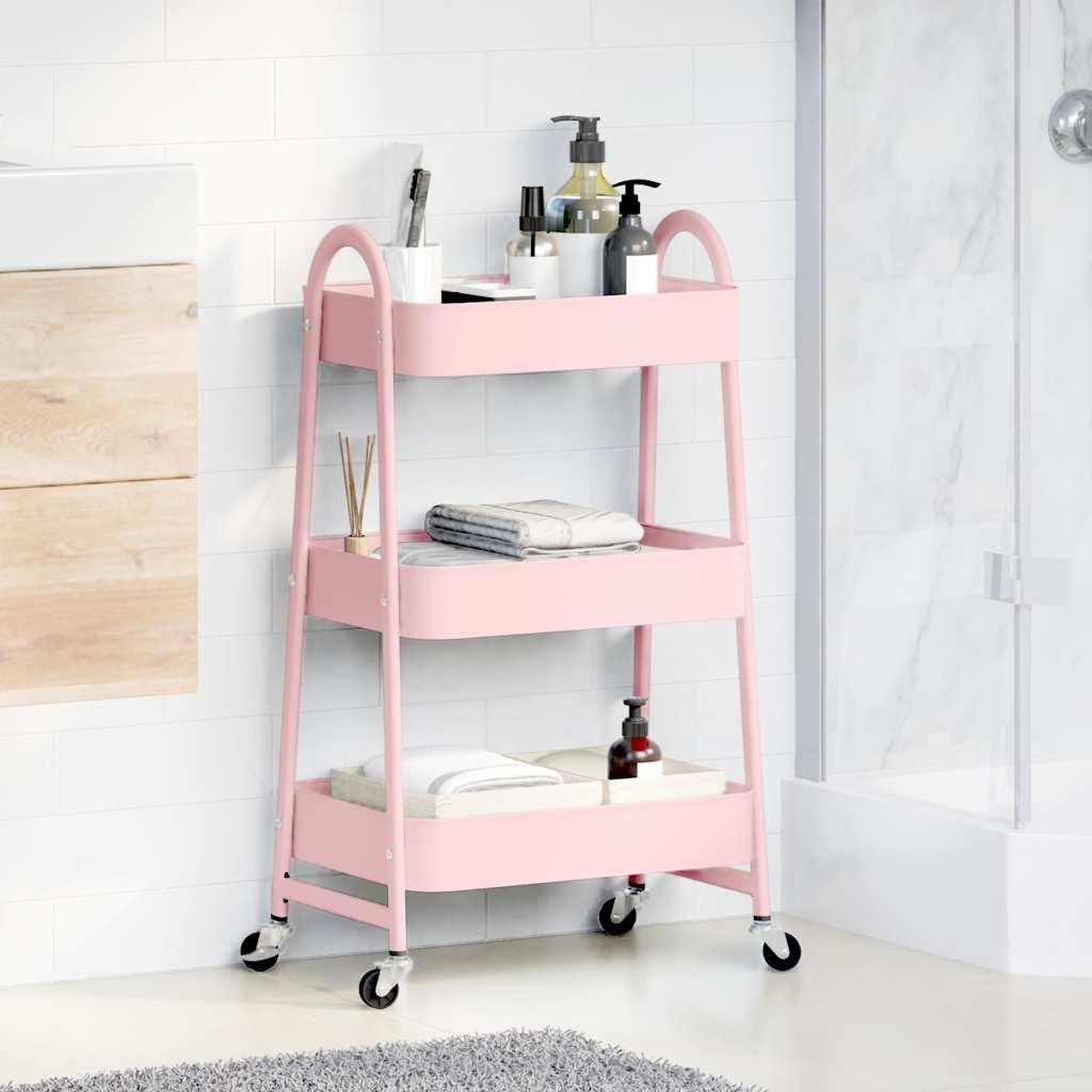 Vidaxx Aufbewahrungswagen 3-lagig rosa 42x41,5x77 cm Stahl