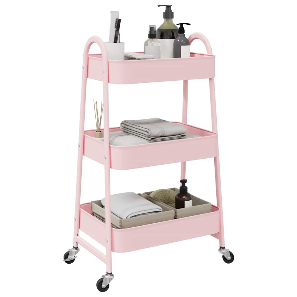 Vidaxx Aufbewahrungswagen 3-lagig rosa 42x41,5x77 cm Stahl