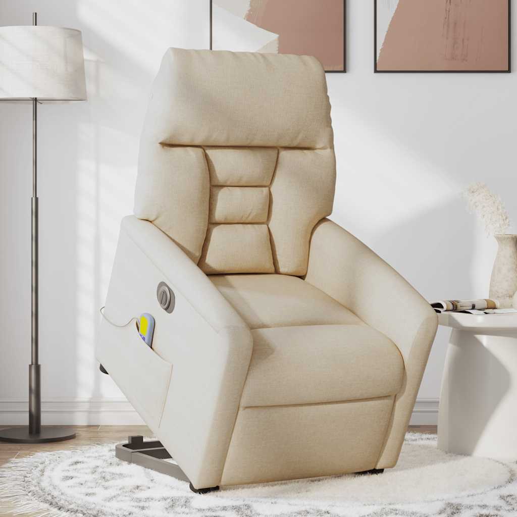 Vidaxl sta-op-massagestoel elektrisch verstelbaar stof crèmekleurig