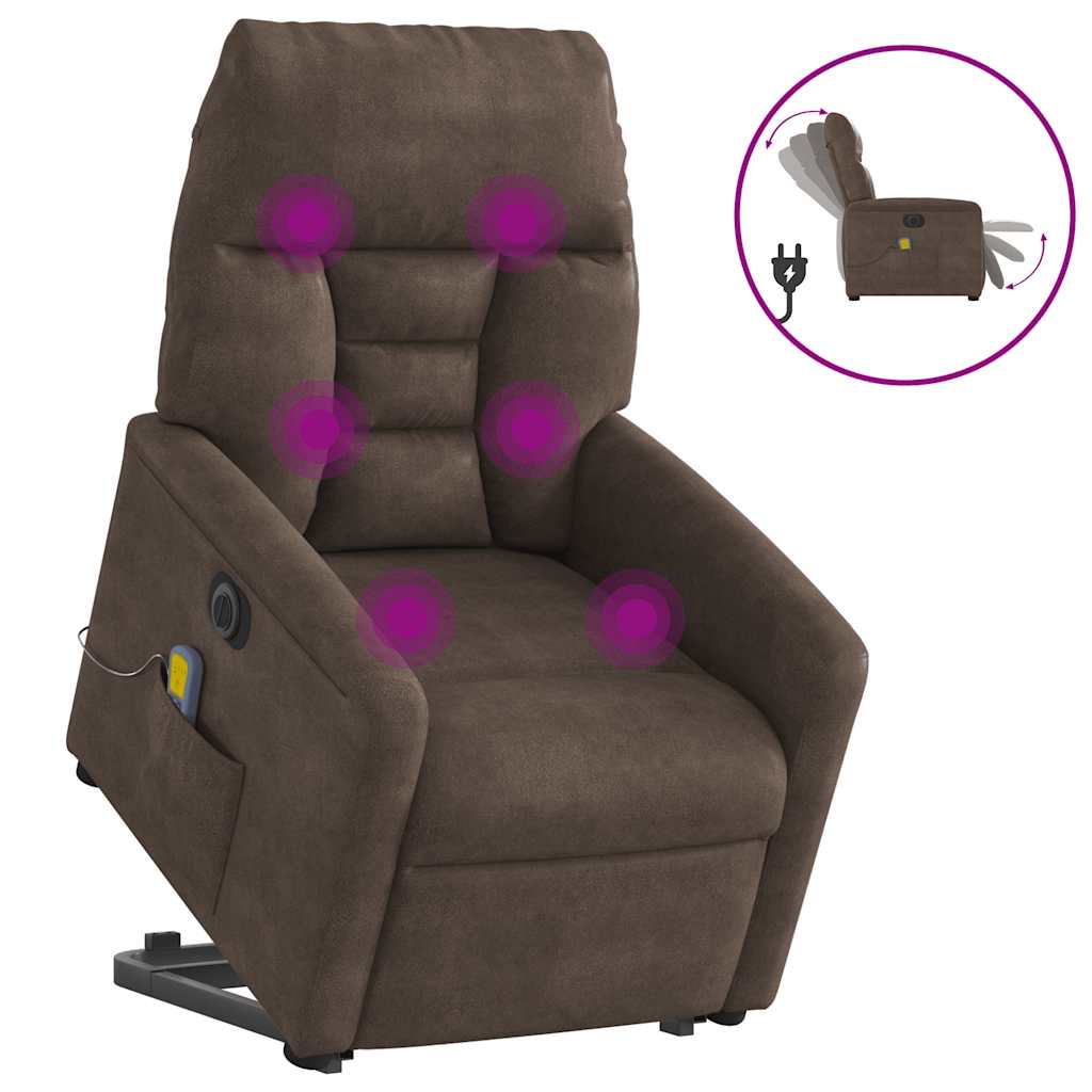 Vidaxl sta-op-massagestoel elektrisch verstelbaar microvezelstof bruin