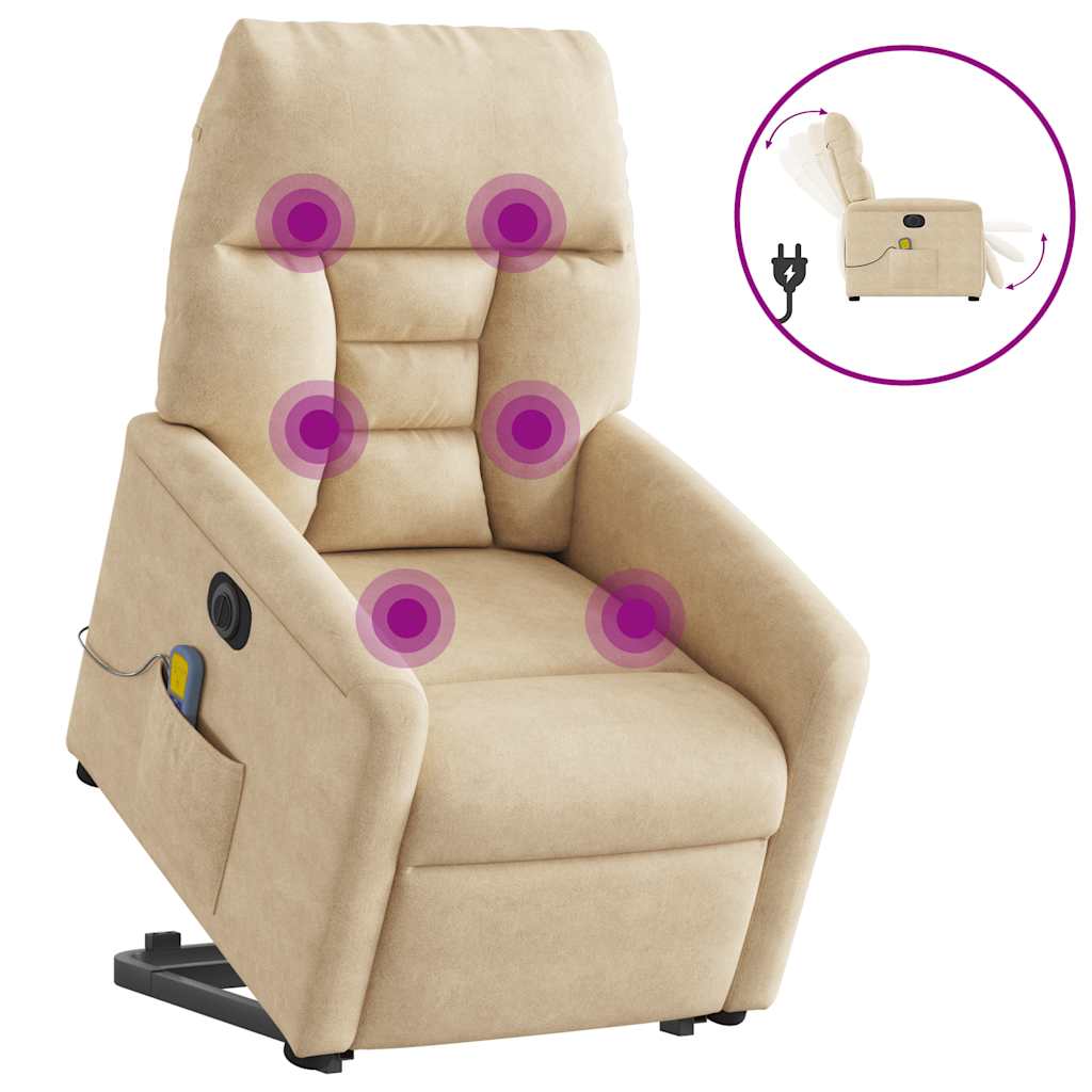 Vidaxl sta-op-massagestoel elektrisch microvezelstof crèmekleurig
