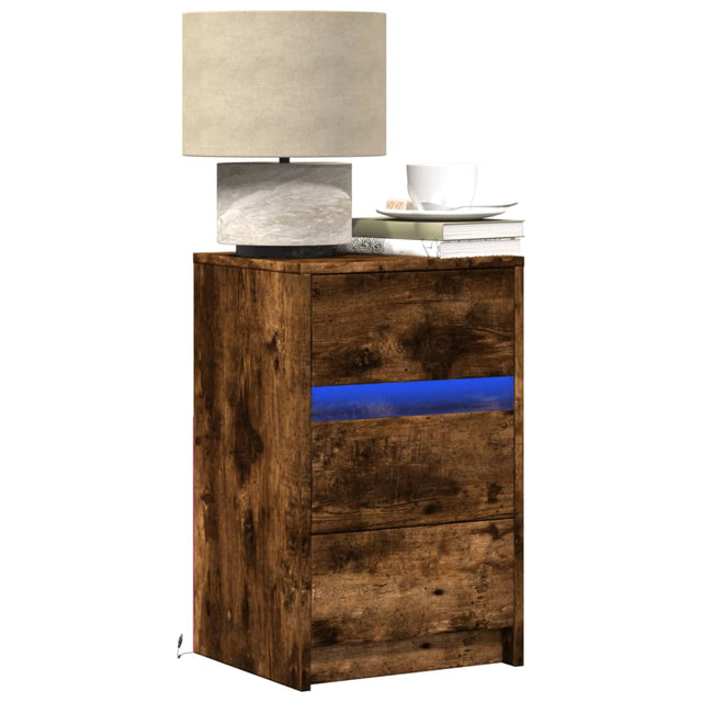 Vidaxl nachtkastje met led-verlichting bewerkt hout gerookt eikenkleur