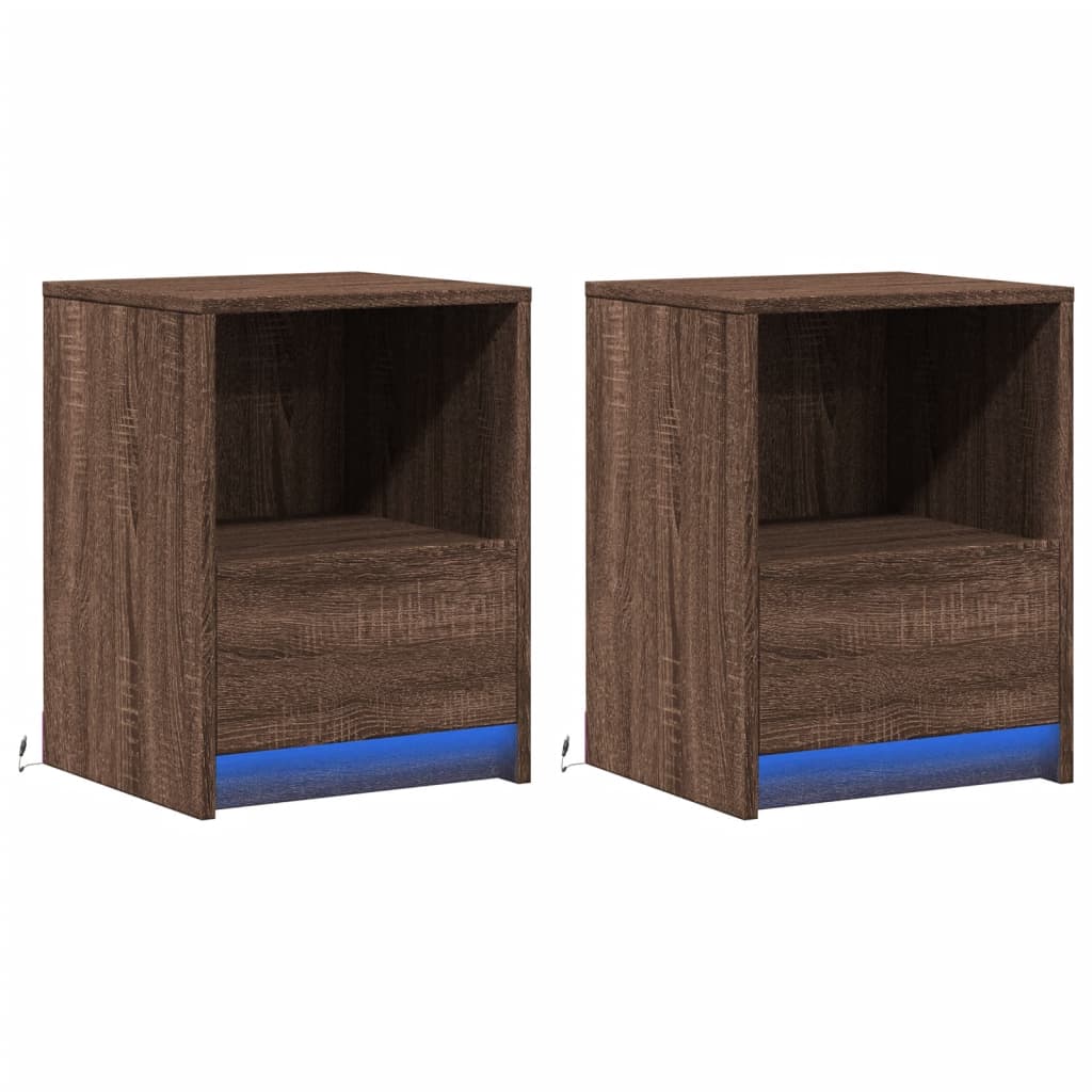 Vidaxl nachtkastjes met led 2 st bewerkt hout bruin eikenkleur