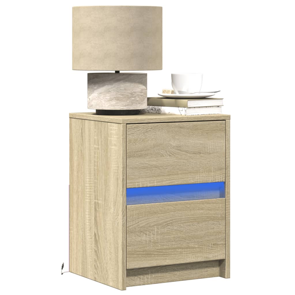 Vidaxl nachtkastjes met led-verlichting 2 st bewerkt hout sonoma eiken