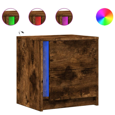Vidaxl nachtkastje met led-verlichting bewerkt hout gerookt eikenkleur