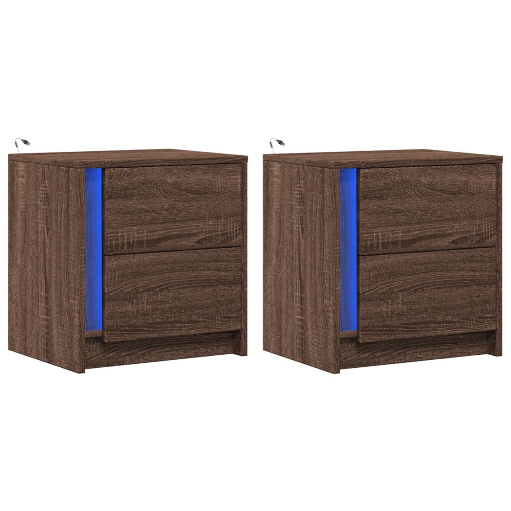 Vidaxl nachtkastjes met led 2 st bewerkt hout bruin eikenkleur
