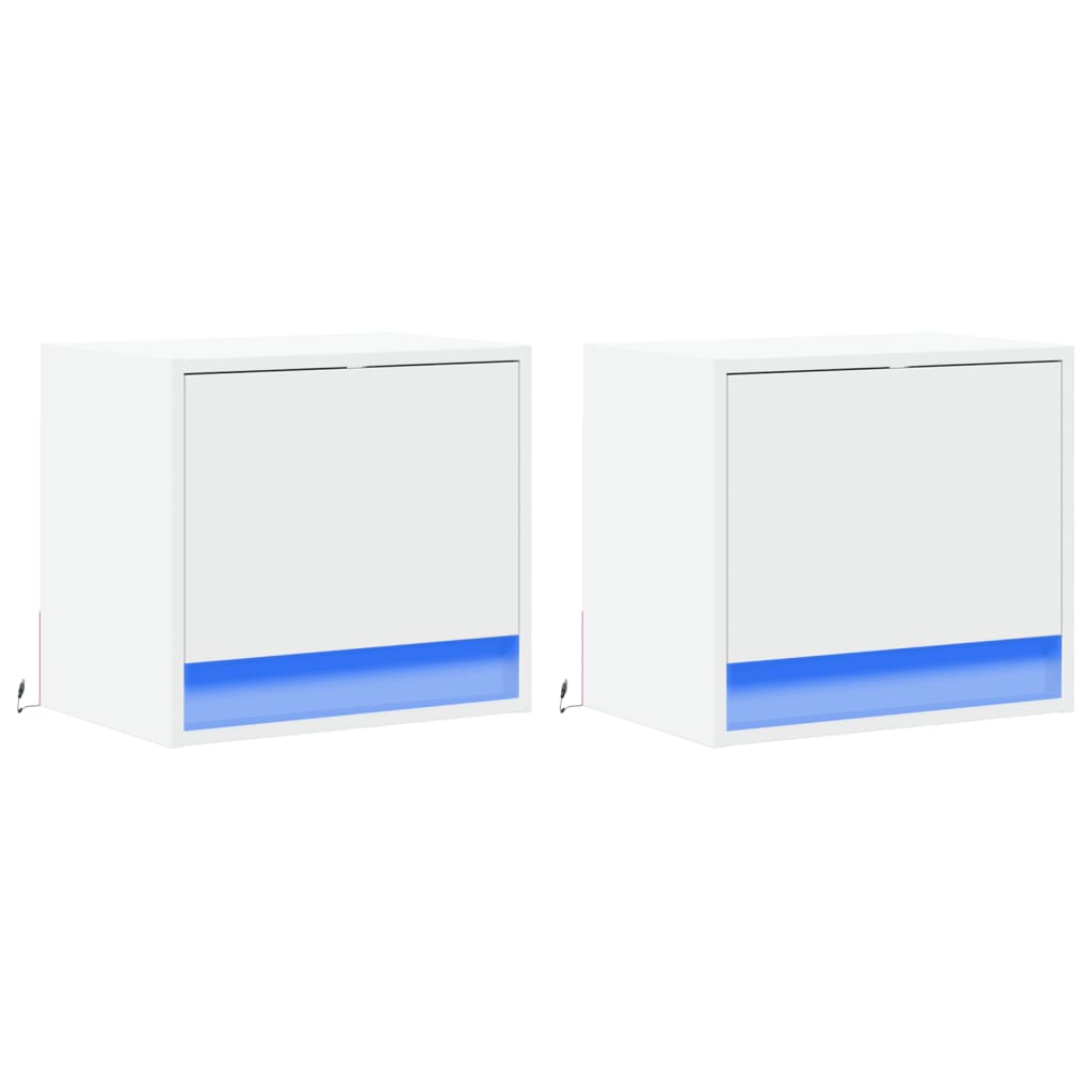 Vidaxl nachtkastjes met led's 2 st wandgemonteerd wit