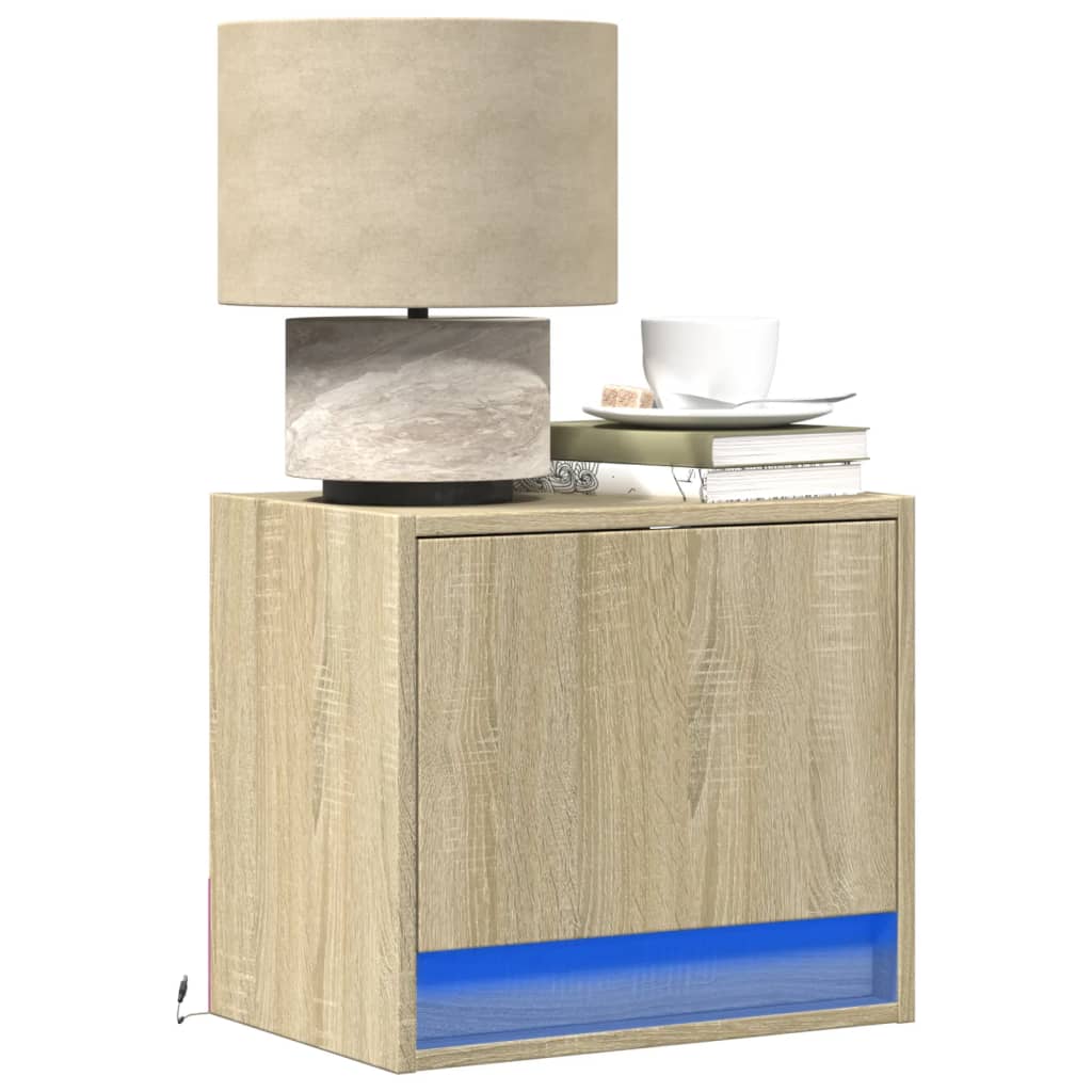 Vidaxl nachtkastjes met led wandgemonteerd 2 st sonoma eikenkleurig
