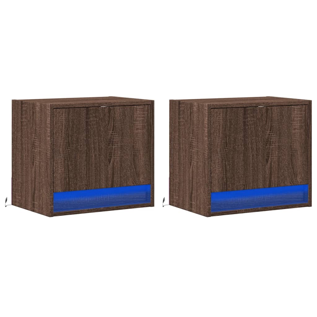 Vidaxl nachtkastjes met led's 2 st wandgemonteerd bruin eikenkleur