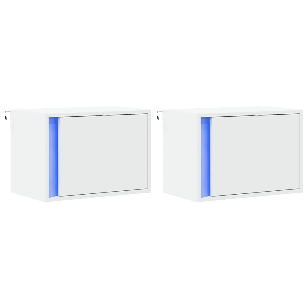 Vidaxl nachtkastjes met led's 2 st wandgemonteerd wit