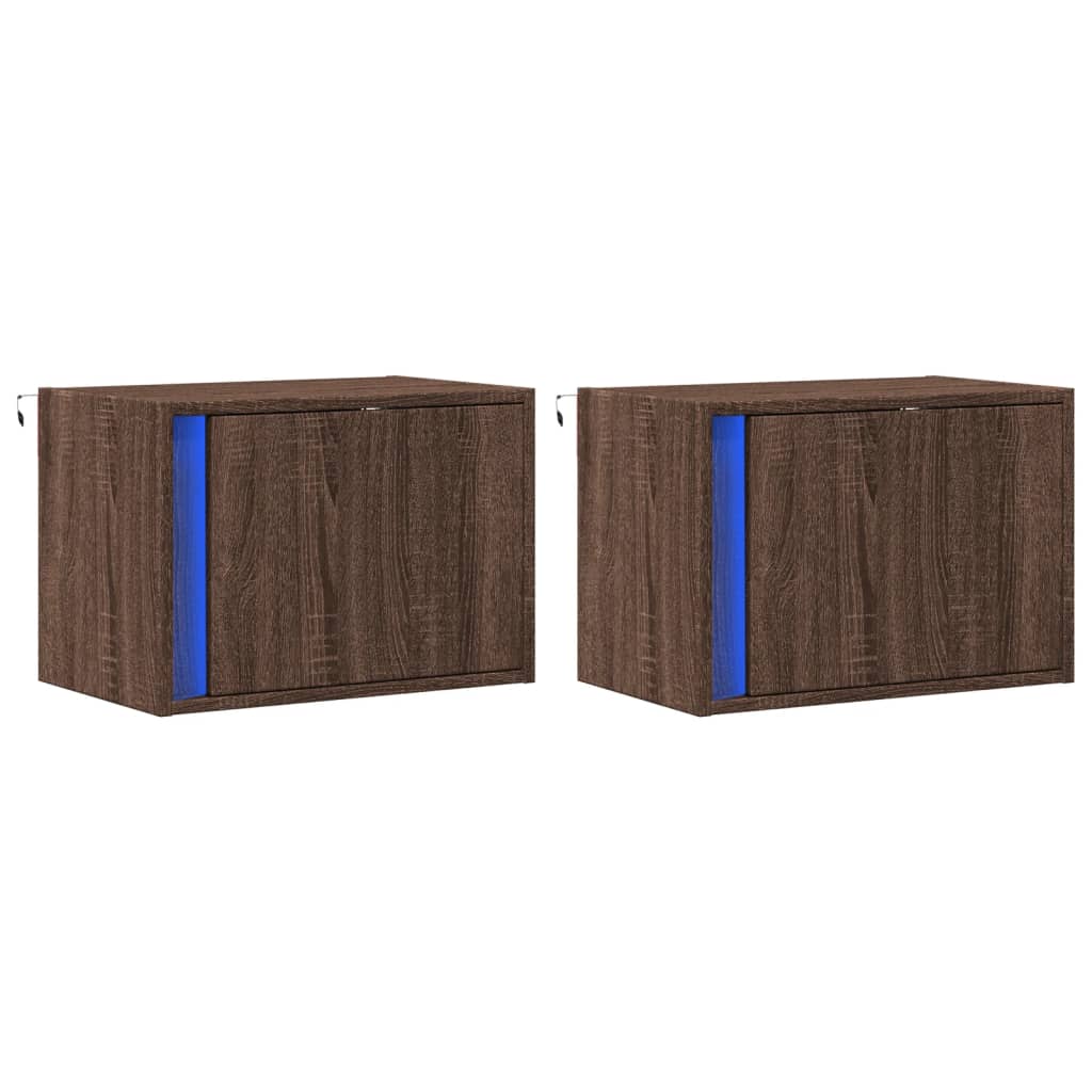 Vidaxl nachtkastjes met led's 2 st wandgemonteerd bruin eikenkleur