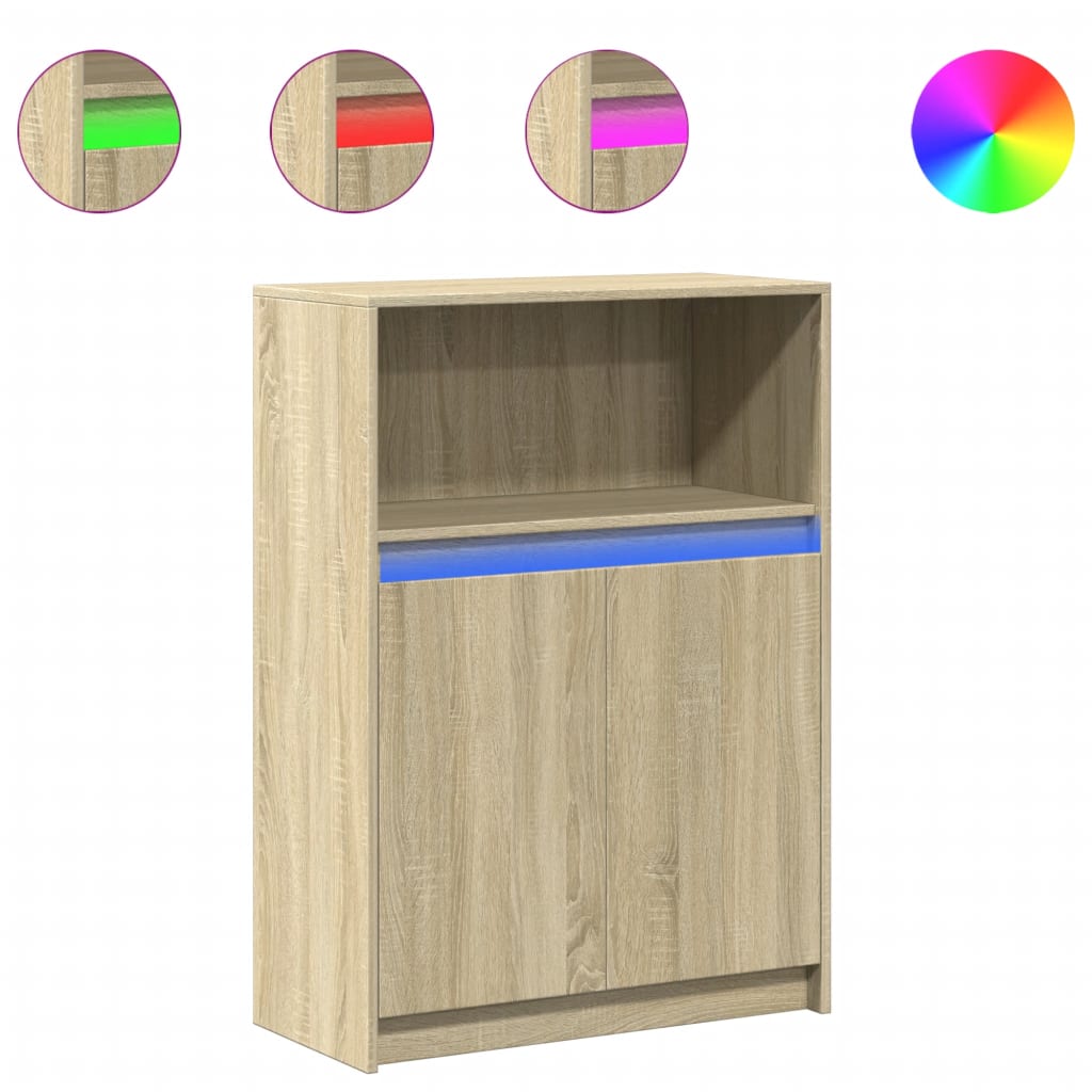 Vidaxl dressoir met led 72x34x100 cm bewerkt hout sonoma eikenkleurig