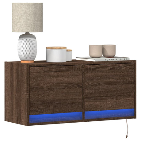 Vidaxl tv-wandmeubel met led-verlichting 80x31x35 cm bruin eikenkleur