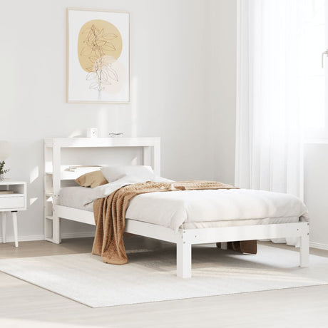 Vidaxl bedframe met hoofdbord massief grenenhout wit 75x190 cm