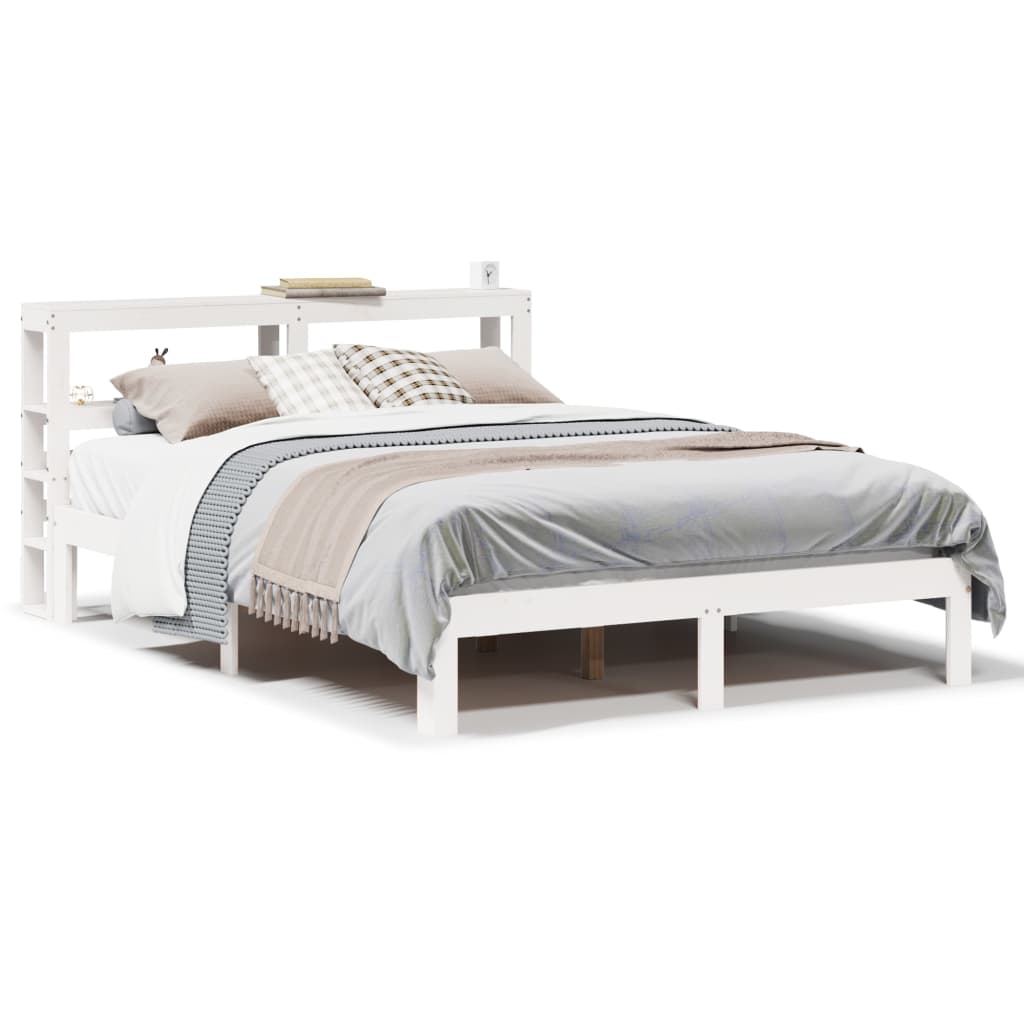 Vidaxl bedframe met hoofdbord massief grenenhout wit 150x200 cm