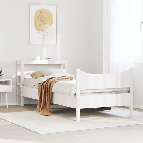 Vidaxl bedframe met hoofdbord massief grenenhout wit 75x190 cm