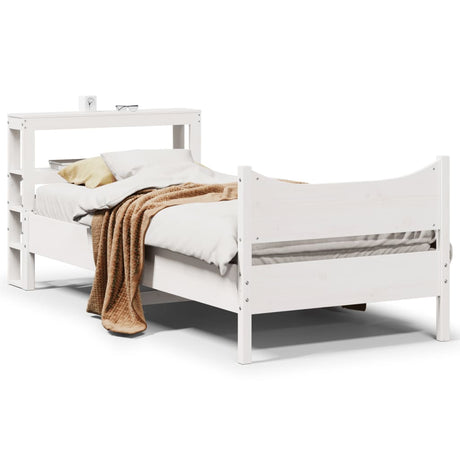 Vidaxl bedframe met hoofdbord massief grenenhout wit 75x190 cm