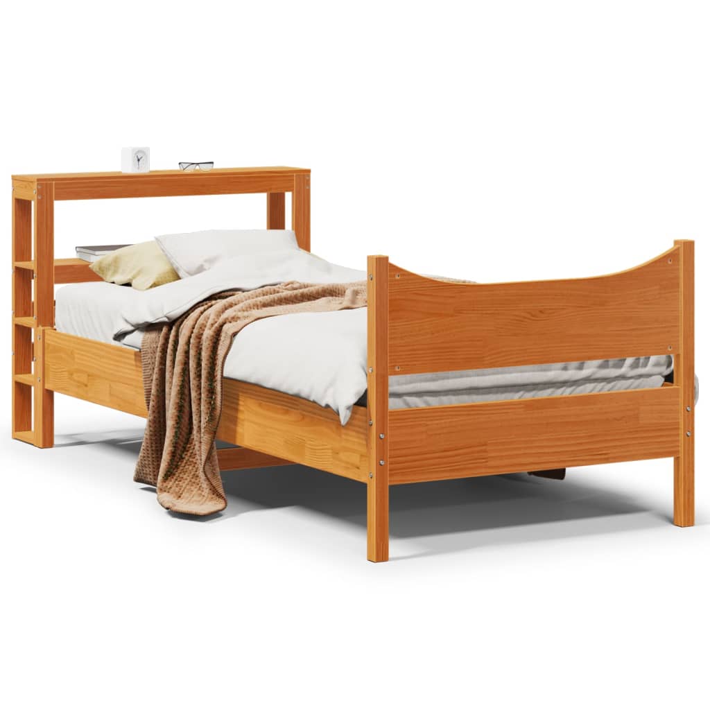 Vidaxl bedframe met hoofdbord massief grenenhout wasbruin 75x190 cm