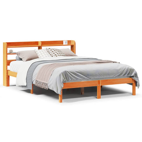 Vidaxl bedframe met hoofdbord massief grenenhout wasbruin 135x190 cm