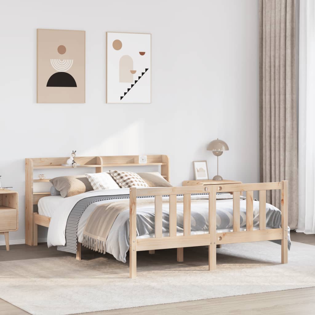 Vidaxl bedframe met hoofdbord massief grenenhout 135x190 cm
