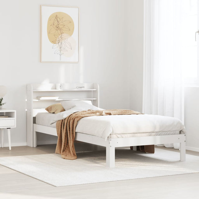 Vidaxl bedframe met hoofdbord massief grenenhout wit 75x190 cm