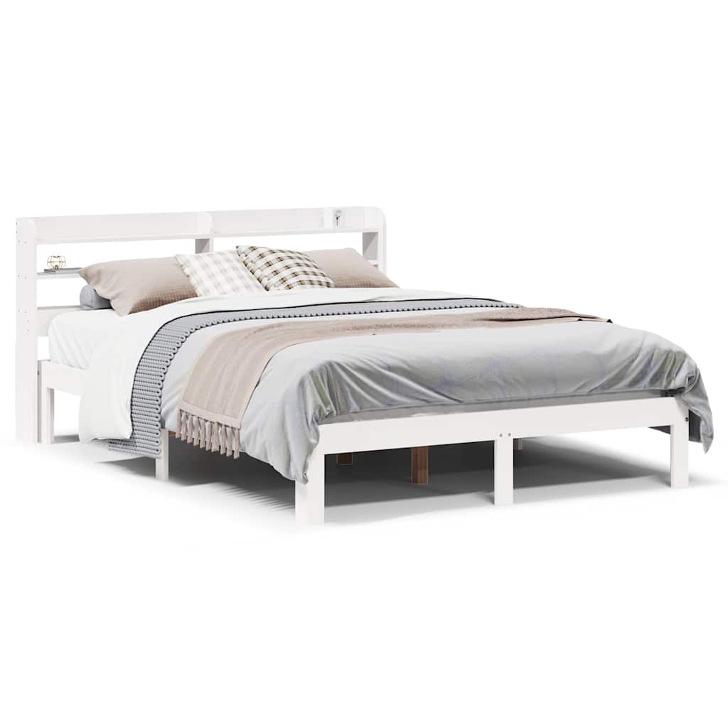 Vidaxl bedframe met hoofdbord massief grenenhout wit 150x200 cm