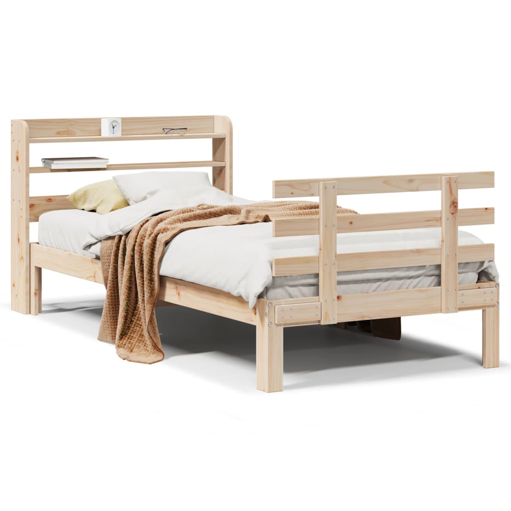 Vidaxl bedframe met hoofdbord massief grenenhout 75x190 cm