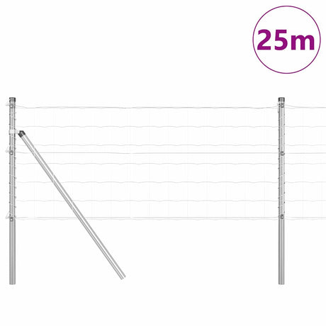 Vidaxxl Zaun mit Pfosten Silber 0,6 x 25 m Stahl und PVC