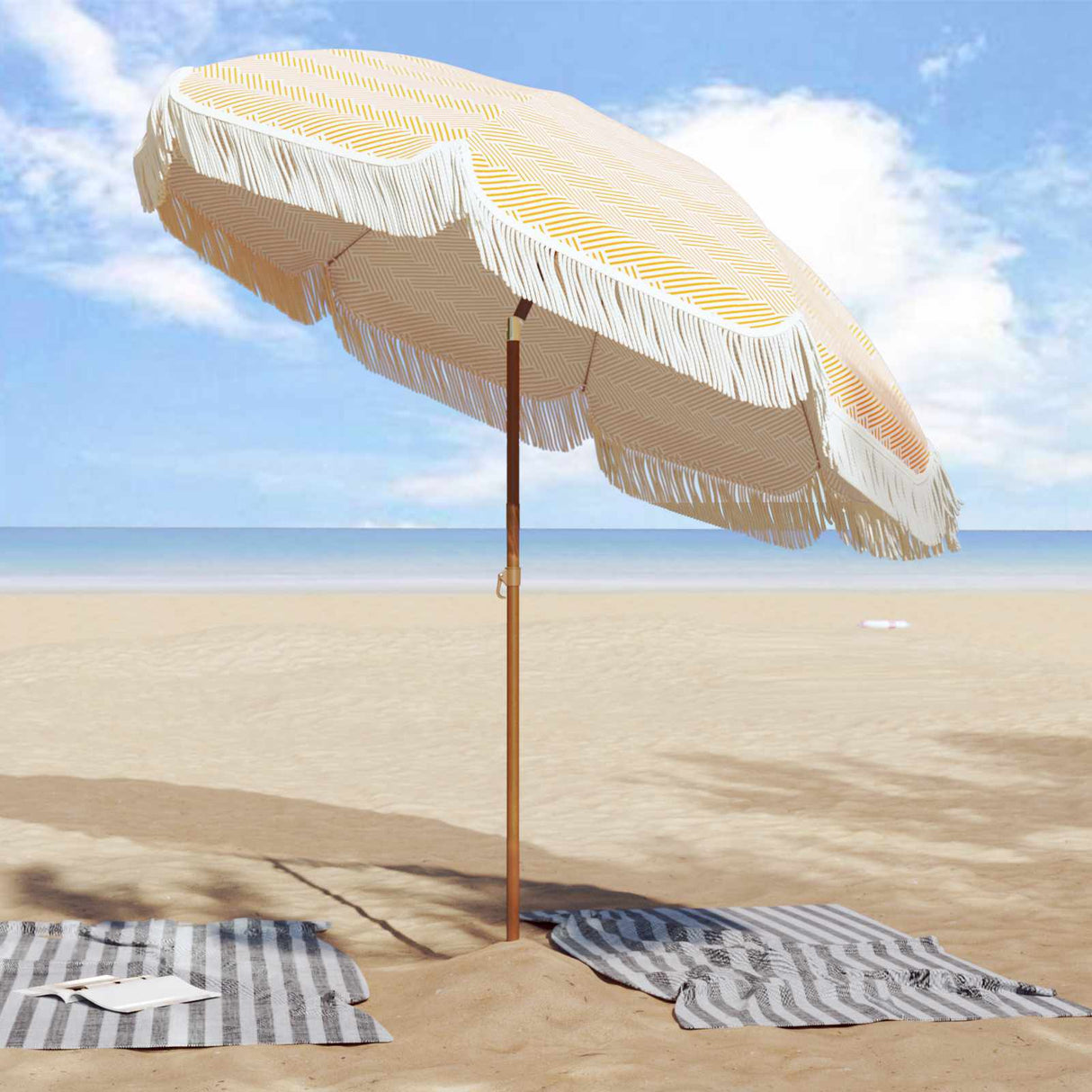 Vidaxl strandparasol geel en wit 205 x 205 x 210 cm polyester en staal