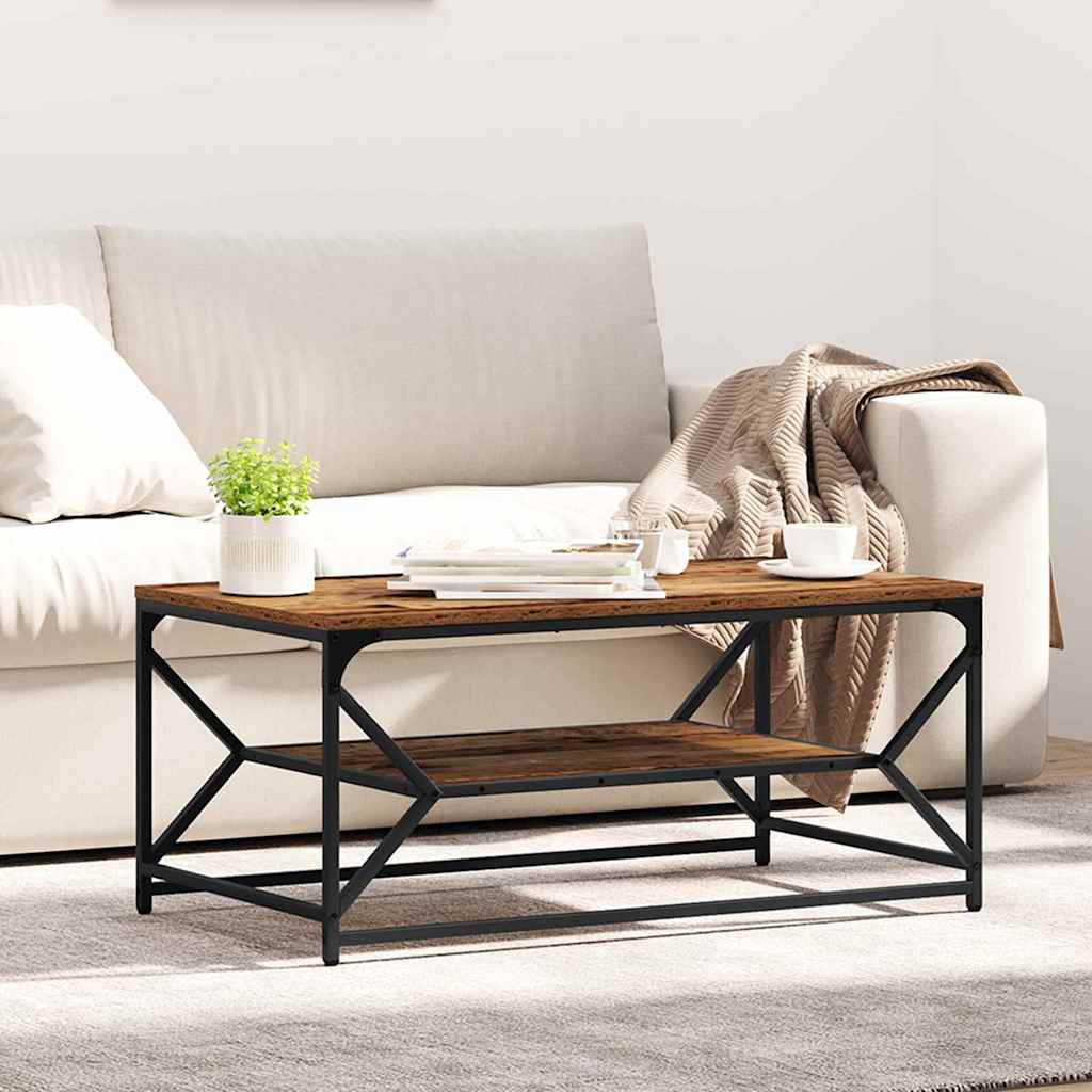 Vidaxl salontafel oud hout 90 x 50 x 40 cm engineered hout en staal