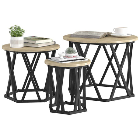 Vidaxl nestbare bijzettafel 3 st sonoma eiken 53 x 53 x 40 cm