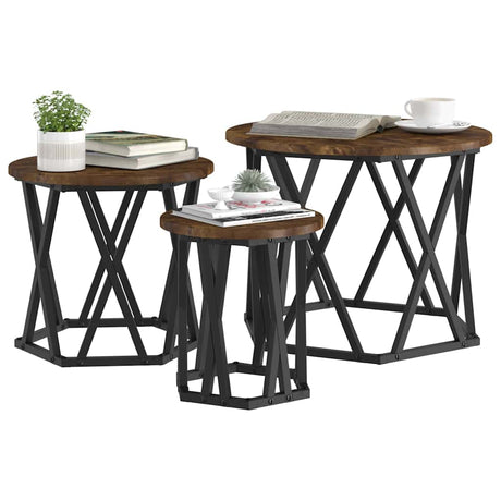 Vidaxl nestbare bijzettafel 3 st gerookt eiken 53 x 53 x 40 cm