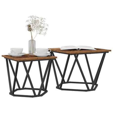 Vidaxl bijzettafelset 2 st hergebruikt hout 50 x 50 x 40 cm