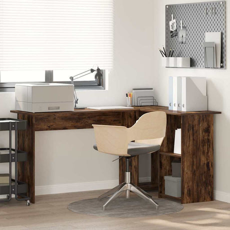 Vidaxl bureau gerookt eiken 142 x 102 x 73 cm bewerkt hout